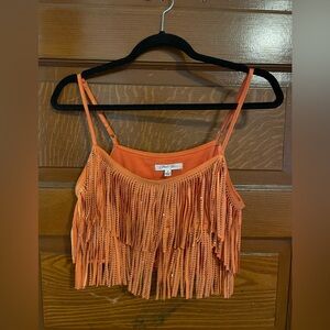 Orange Sparkly Rhinestone Fringe Top